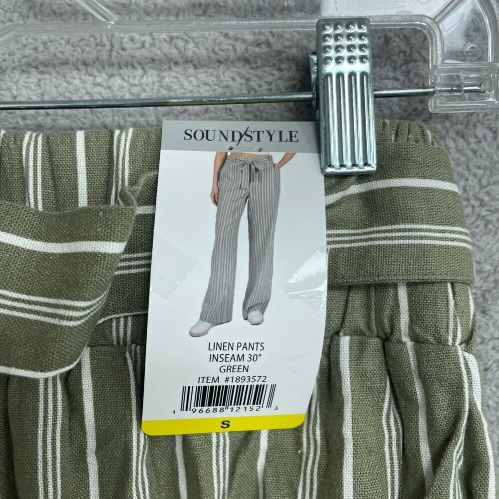 NEW Soundstyle Striped Women's S Green Linen Blend Wide-Leg Pants - Picture 4 of 8